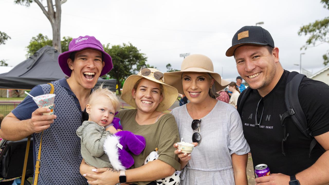 Having fun are (from left) Coran, Jacinta holding Finley, Amy and Zac Smith at the 2022 Toowoomba Royal Show, Friday, March 25, 2022. Picture: Kevin Farmer