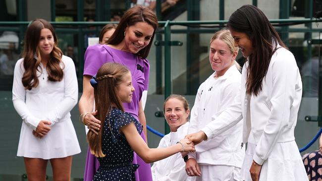 Catherine and her daughter Princess Charlotte meet with Emma Raducanu. Picture: AFP