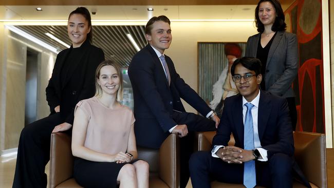 Citigroup’s latest crop of interns (left to right) Amaya Raccanello, Madeleine James, Austin Rewell, Piri Muthu and Caroline Wang. Picture: Nikki Short