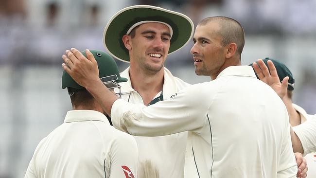 Agar celebrates taking the wicket of Nasir Hossain. (Photo by Robert Cianflone/Getty Images)