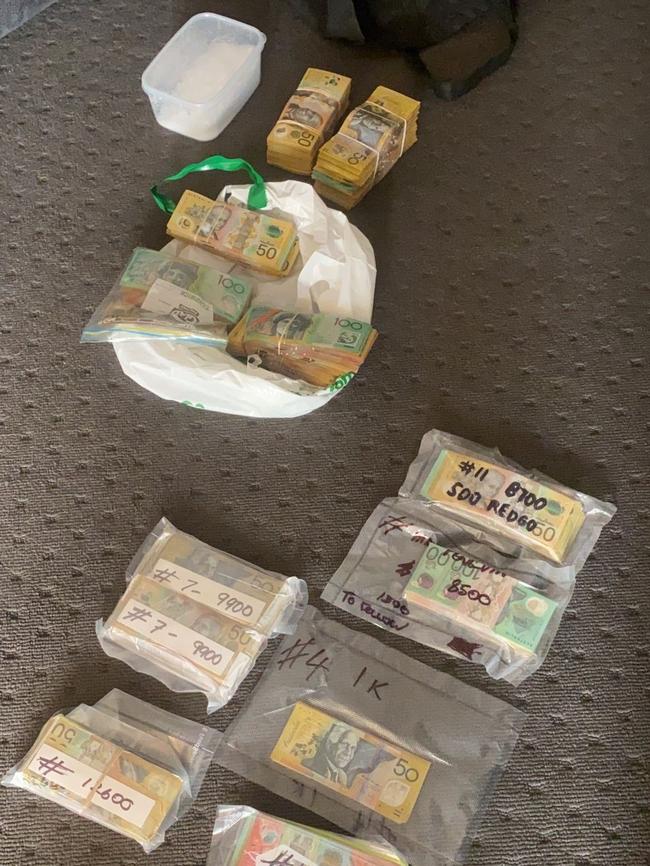 Cash seized by police after the raid in Adelaide’s south. Picture: SA Police