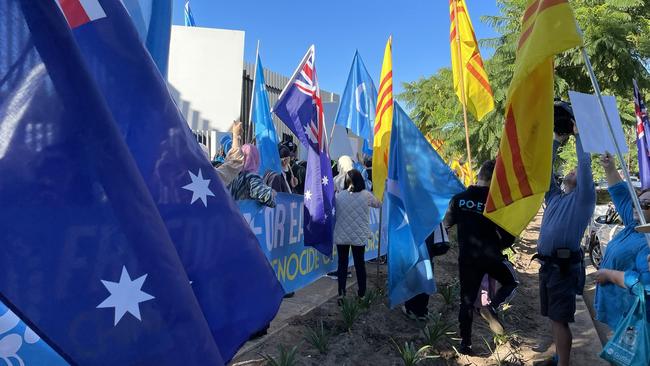 Protesters have descended on the opening of a new Chinese Consulate in Adelaide.