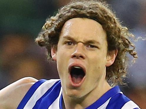 AFL 2nd Elimination Final. North Melbourne vs Essendon at the MCG. Ben Brown celebrates a 3rd qtr goal. Pic: Michael Klein. Saturday September 6, 2014.