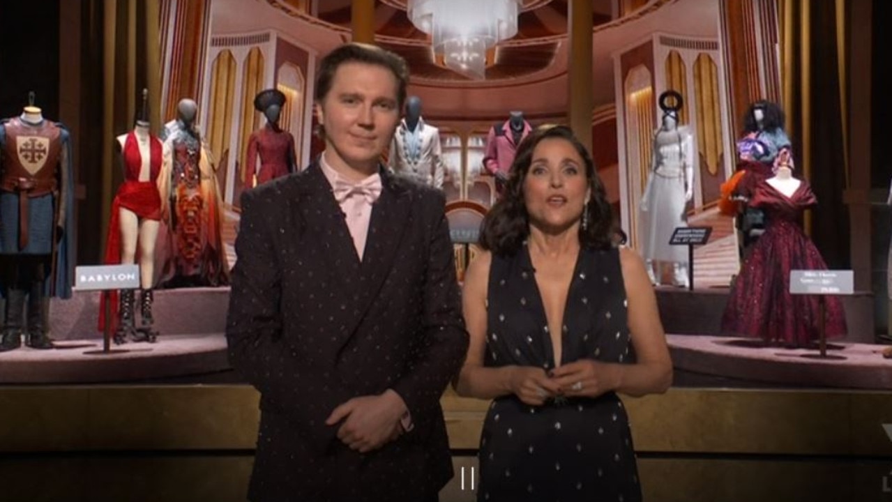 Paul Dano and Julia Louis-Dreyfus present the Oscar for Best Costume Design.