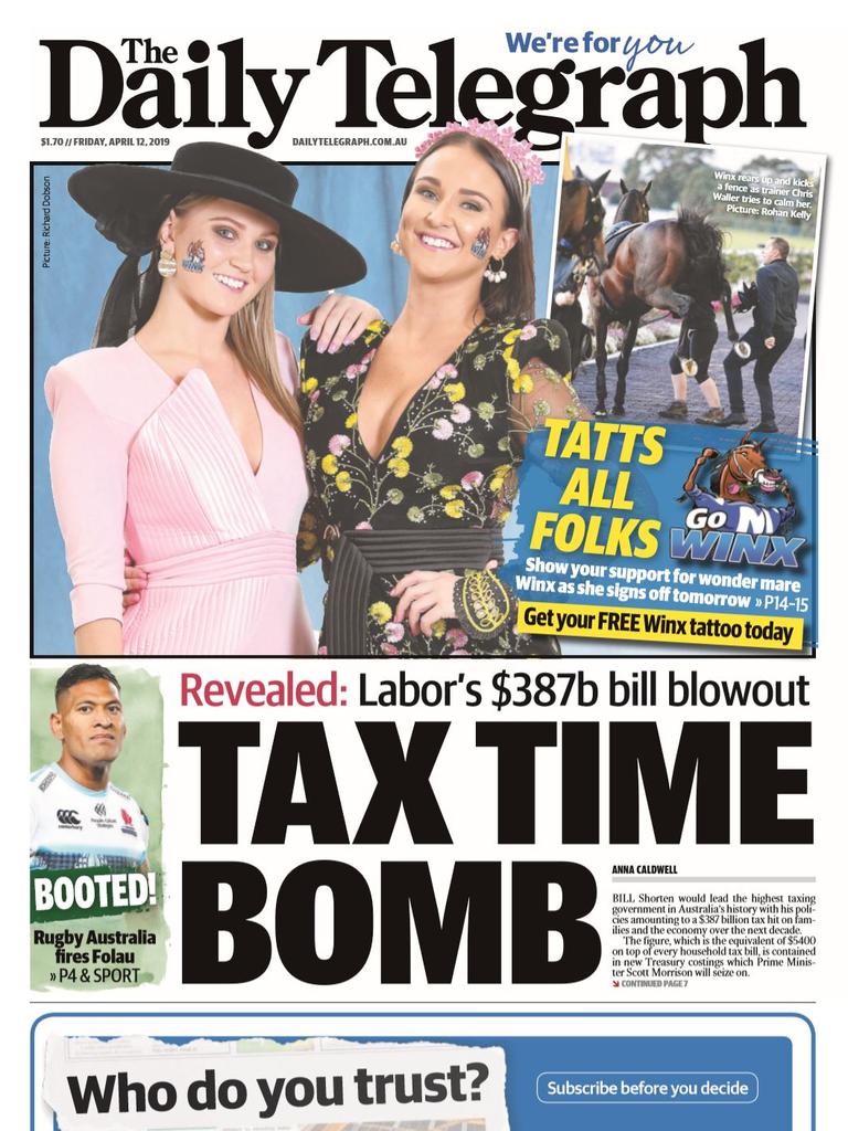 Daily Telegraph front page for April 12