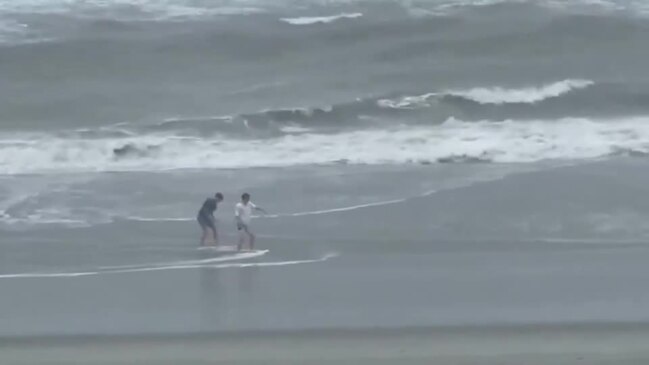 Kids Ride Skimboards as Debby Winds Hit South Carolina Beach | The ...