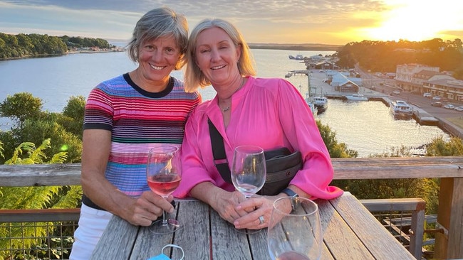 Former World Kona Ironman champion Jenny Alcorn (left) and partner Margot Rupe on a holiday in Tasmania. Picture: Supplied