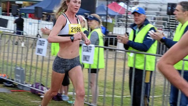 Tamara Carvolth on her way to winning the City of Ipswich Half Marathon female event. Picture: Vic Pascoe