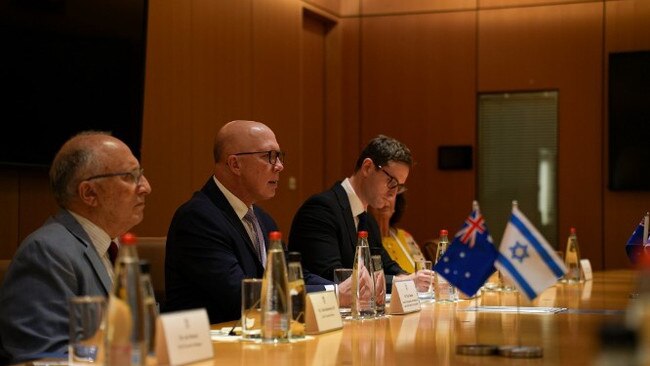 Opposition Leader Peter Dutton in Israel meeting with the Israeli foreign minister and other officials. Picture: X/@PeterDuttonMP