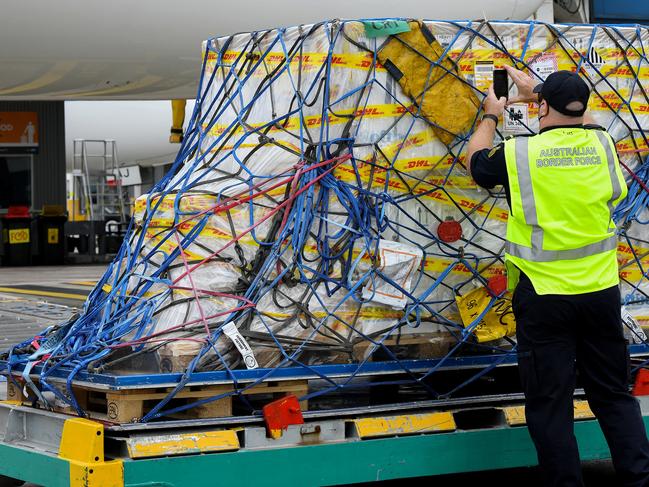 The first Australian shipment of the Pfizer vaccine. Picture: Bianca De Marchi