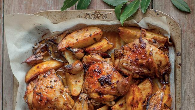 One-pan chicken with marjoram, smoked paprika, potatoes &amp; tahini yoghurt