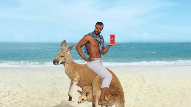 Isaiah Mustafa swapping his iconic white horse for a kangaroo. Picture: Supplied