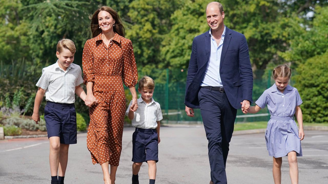 Catherine, William and their three children Prince George, Princess Charlotte and Prince Louis. Picture: Jonathan Brady – Pool/Getty Images