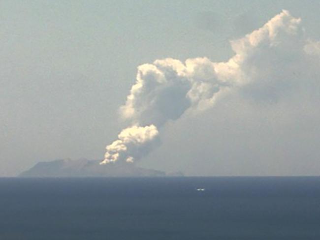 This image from a webcam belonging to the Institute of Geological and Nuclear Sciences shows the volcano erupting. Picture: AFP/Institute of Geological and Nuclear Sciences