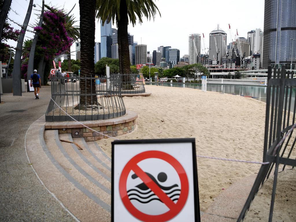 Brisbane’s South Bank was empty on Saturday. Picture: NCA NewsWire / Dan Peled