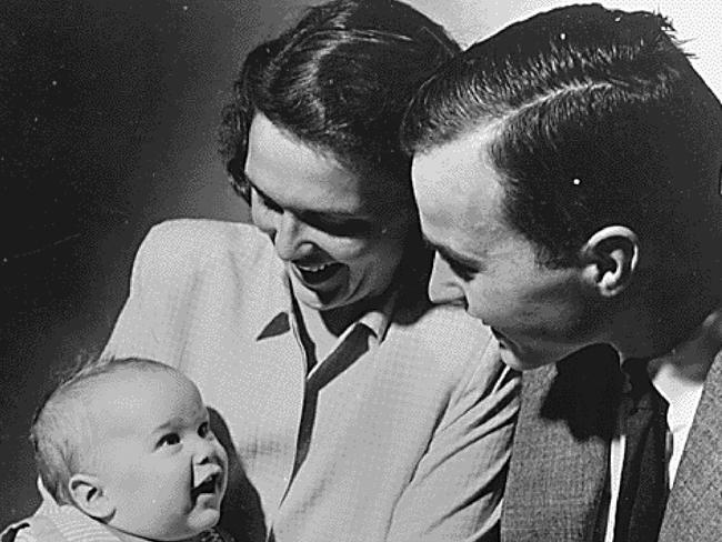 George H. W. and Barbara Bush with their first born child George W. Bush in 1947. Picture: Mega