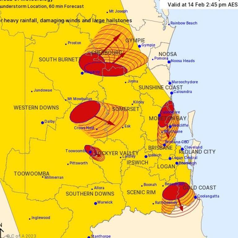 A severe thunderstorm warning issued at 2.50pm.