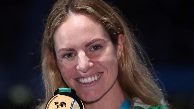 Australia’s Emily Seebohm celebrates her win at the world championships. Picture: AFP Photo