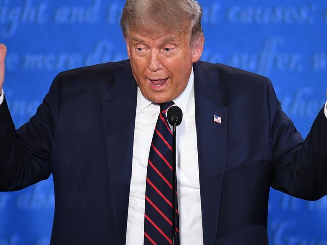 TOPSHOT - US President Donald Trump speaks during the first presidential debate at Case Western Reserve University and Cleveland Clinic in Cleveland, Ohio, on September 29, 2020. (Photo by SAUL LOEB / AFP)