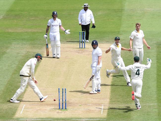 McDonald defended Alex Carey’s opportunism in the Johnny Bairstow dismissal. Picture: Gareth Copley/Getty Images