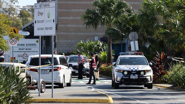 Police at the scene of a stabbing of a security guard at Westfield Helensvale. Picture: Nigel Hallett