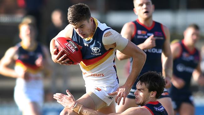 Patrick Wilson was outstanding on the ball for the Crows: Picture: Dean Martin