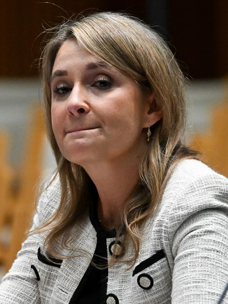Former Optus CEO Kelly Bayer Rosmarin speaks during an inquiry into a national outage of the Optus network at Parliament House in Canberra, November 17, 2023. Picture: AAP Image/Lukas Coch