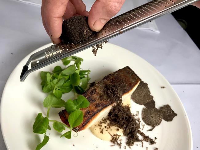 St Claude’s kingfish, celeriac puree and shaved truffle. Picture: Jenifer Jagielski