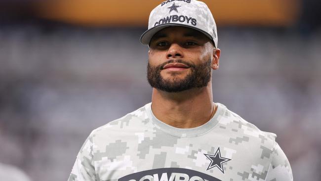 ARLINGTON, TEXAS - NOVEMBER 10: Dak Prescott #4 of the Dallas Cowboys walks the field prior to the game against the Philadelphia Eagles at AT&T Stadium on November 10, 2024 in Arlington, Texas.   Sam Hodde/Getty Images/AFP (Photo by Sam Hodde / GETTY IMAGES NORTH AMERICA / Getty Images via AFP)