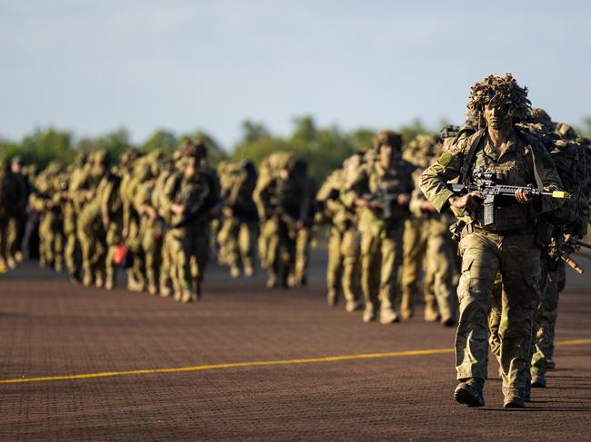 Australian Army soldiers from the 7th Brigade arrive at RAAF Base Scherger in Weipa North Queensland during Exercise Diamond Trident 2024. Photo: CAPT Thomas Kaye