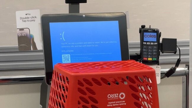 Coles supermarket service machines weren’t operating due to the global outage. The supermarket giant says services have since been restored.