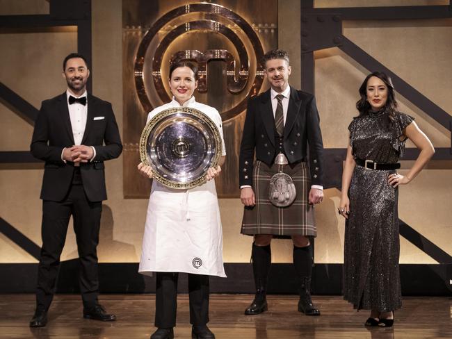 Leong, Andy Allen (left) and Jock Zonfrillo (in the kilt) took over the judging of MasterChef this year, with Emelia Jackson crowned the winner. Picture: Channel 10