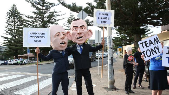 Supporters outside the Queenscliff surf club before the Sky News / Manly Daily Warringah Debate with Tony Abbott and Zalia Steggal, Queenscliff, Sydney, 2nd May 2019. Picture by Damian Shaw