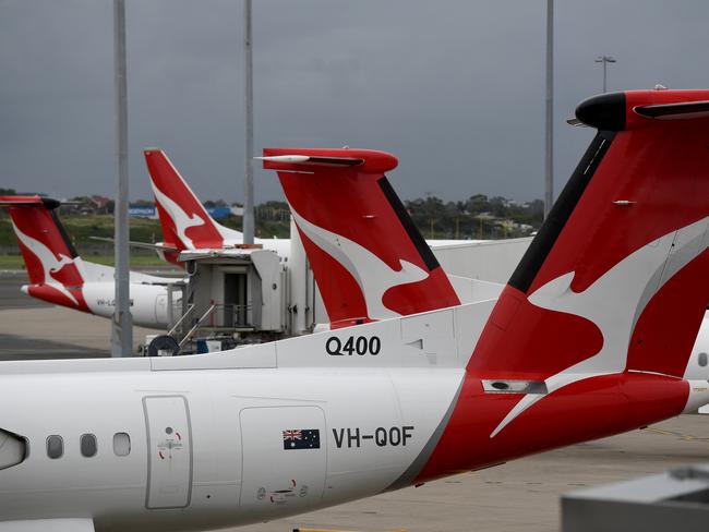 Qantas planes on the tarmac at Sydney Domestic Airport. Picture: NCA NewsWire/Bianca De Marchi