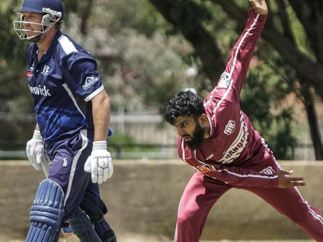 Dandenong District cricket CA: North Dandenong v Berwick. North Dandenong bowler JI Khan. Picture: Valeriu Campan