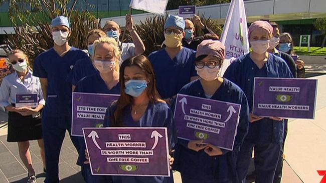 Around 100 allied health workers from nine major hospitals stopped work last month Picture 7 NEWS