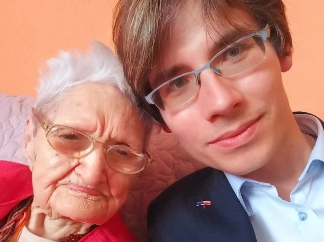 Waclaw Jan Kroczek with Tekla Juniewicz on her 116th birthday. Picture: Supplied