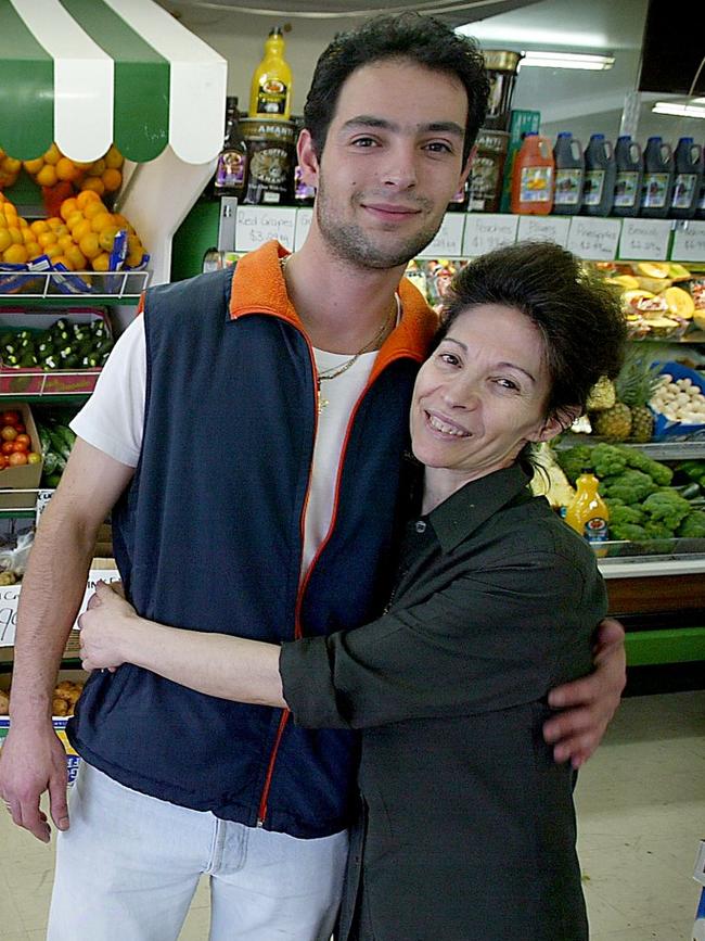 Voula Delios with her son Michael in the former A and B Food Store in North Hobart.