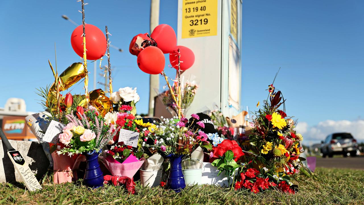 Memorial for the four teenagers killed in a roadside crash. Cnr of Bayswater Rd and Duckworth St. Picture: Alix Sweeney