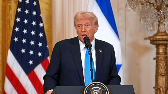 US President Donald Trump during a press conference with unseen Israel's Prime Minister Benjamin Netanyahu in the East Room of the White House in Washington, DC, on February 4, 2025. Picture: AFP