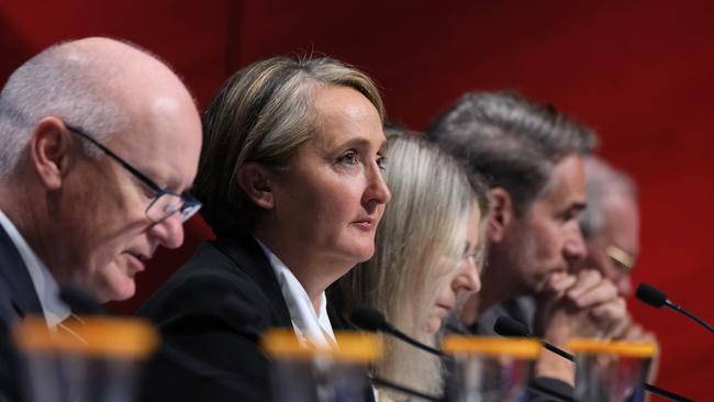 Richard Goyder beside Vanessa Hudson on Friday. Picture: Luis Ascui