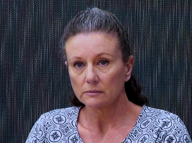 Kathleen Folbigg appears via video link during a convictions inquiry at the NSW Coroners Court, Sydney, Wednesday, May 1, 2019. An Inquiry continues into convictions of "baby killer" Kathleen Megan Folbigg. (AAP Image/Joel Carrett) NO ARCHIVING