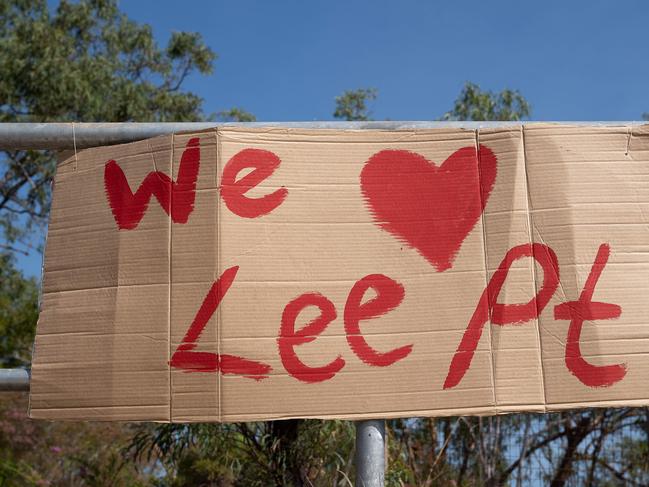 Protesters are picketing the Lee Point Defence Housing Australia Development as bulldozers move in on Stage 2 of the project. Picture: Pema Tamang Pakhrin