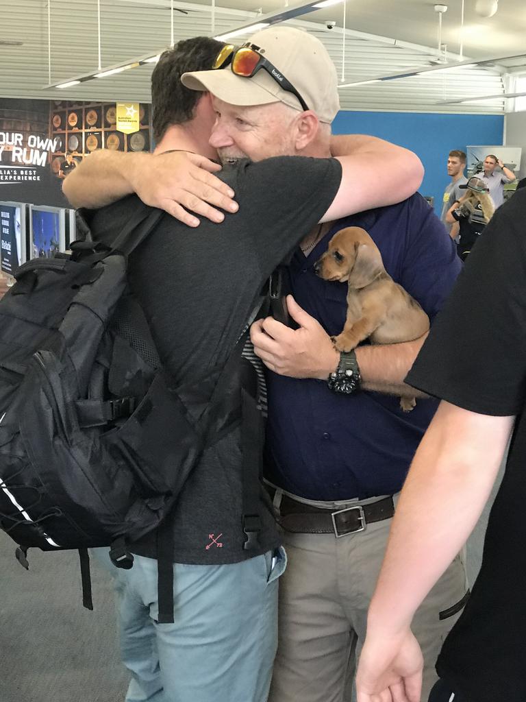 WELCOME HOME: Zhannon's family welcomed him home at the Bundaberg Airport on Friday afternoon.