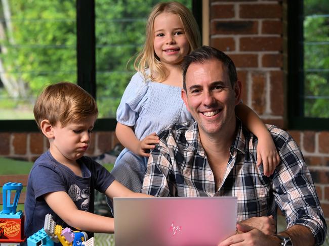 ***EMBARGOED***SPEAK WITH PICTURE EDITOR BEFORE USE*** Embargoed until 10.30pm, 7th May, 2023:  BRISBANE, AUSTRALIA - NewsWire Photos - MAY 6, 2023. Federal Treasurer Jim Chalmers and his children Annabel ,5, and Jack, 4, are photographed at their home in Brisbane. My Chalmers will hand down his second federal budget on Tuesday, May 9. Picture: Dan Peled / NCA NewsWire