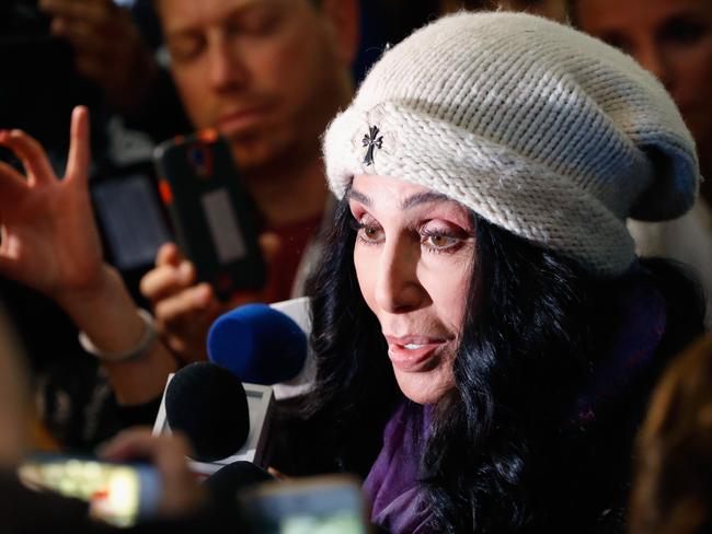 Musician Cher is interviewed at Democratic presidential nominee former Secretary of State Hillary Clinton’s election night event at the Jacob K. Javits Convention Center November 9, 2016 in New York City. Clinton is running against Republican nominee, Donald J. Trump to be the 45th President of the United States. Aaron P. Bernstein/Getty Images/AFP == FOR NEWSPAPERS, INTERNET, TELCOS & TELEVISION USE ONLY ==