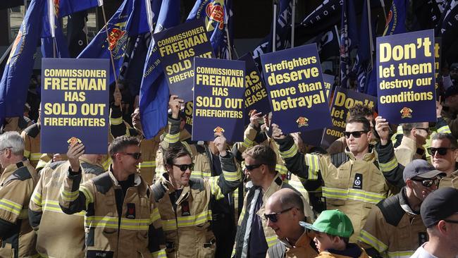 More than 1500 United Firefighters Union members took to the streets last week in their battle for higher wages, plus $117 million in efficiency savings.