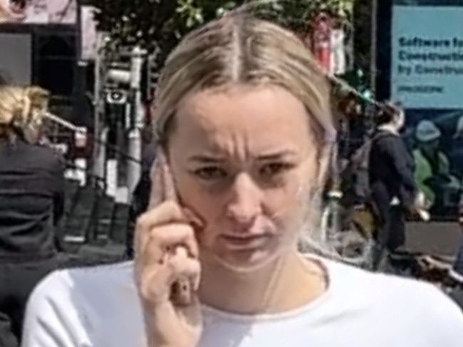 Kimberly Sainsbury leaving Downing Centre Local Court on Monday after she was busted with 13 bags of cocaine in Redfern earlier this month.