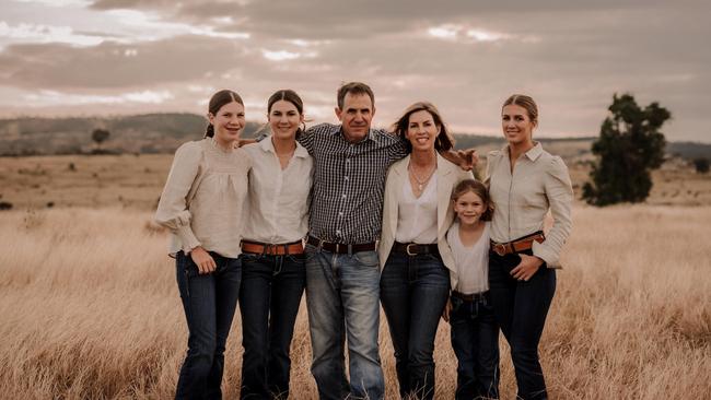 Sarah, Anna, Andrew, Claire, Grace and Eliza Mactaggart on their Central Queensland property, where they run a composite beef herd.