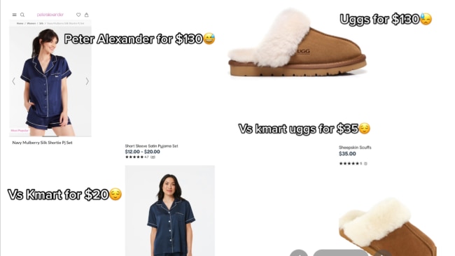 Slippers at Kmart have been compared to a set at Peter Alexander. While the store as slippers that look like Uggs. Source: TikTok.